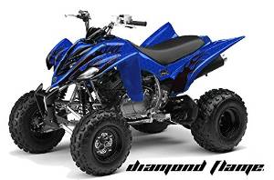 AMR Racing Yamaha Raptor 350 ATV Quad Graphic Kit - Diamond Flames: Blue, Black
