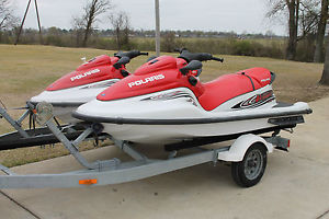 2 2001 Polaris Vintage TX Wave Runners 3 Seaters with Trailer and Covers
