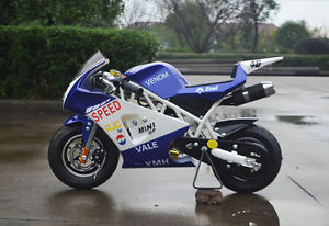 FREE SHIP BNIB 49cc GAS PREMIUM Pocket Bike 2-Stroke BLUE/WHITE Super 50cc Mini