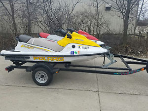 2 Polaris Wave Runners (2002-2003) Jet Skis with 2003 Karavan Trailer Low Hours