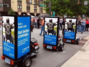 (3) Yamaha Vino 125 Advertising Scooters with Mobile Billboard sign trailers