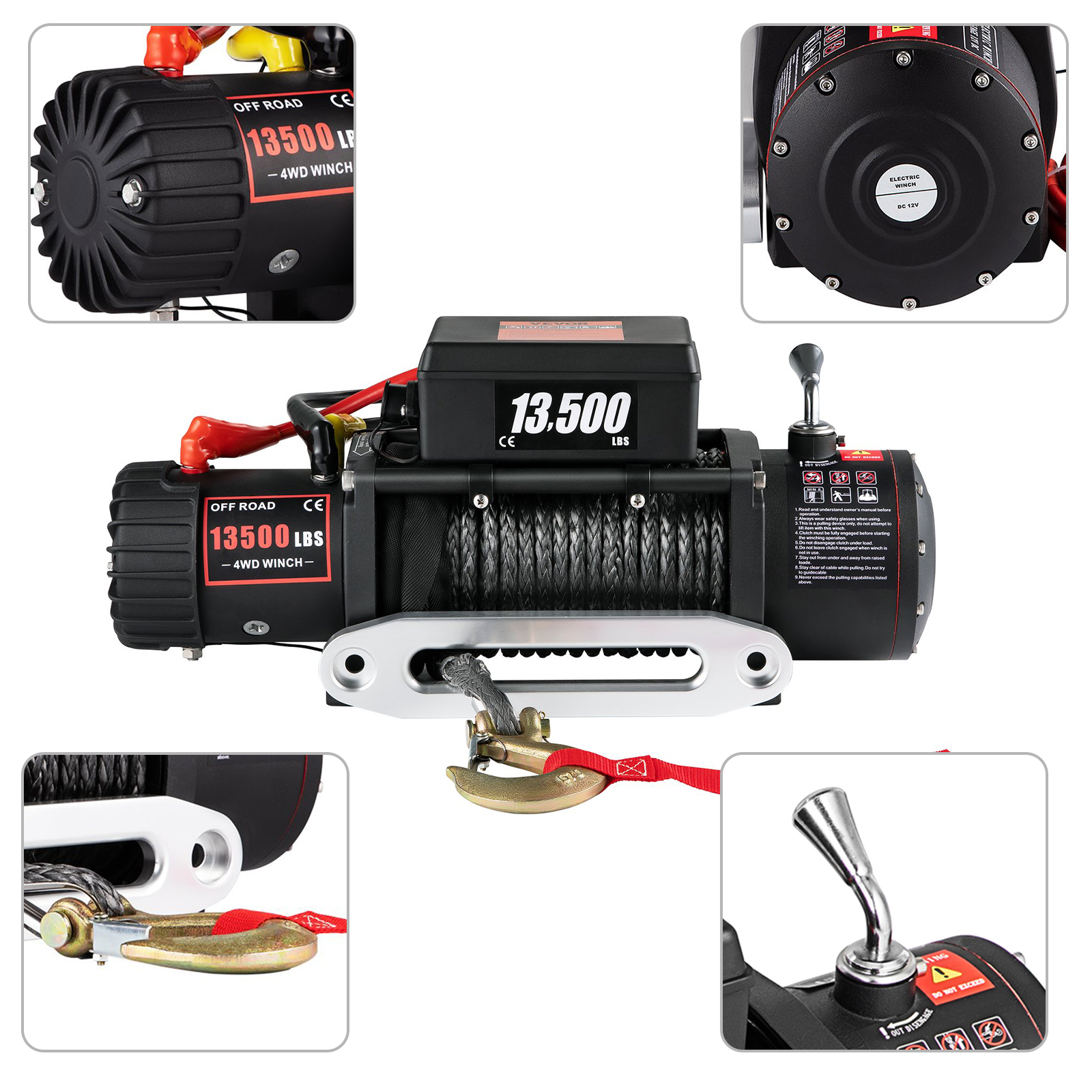 SIHAO 13,500LBS ATV electric winch, 12V, synthetic tow rope, 92ft lifting hoist, for off-road towing & rescue 8 - AliExpress 34 image 1